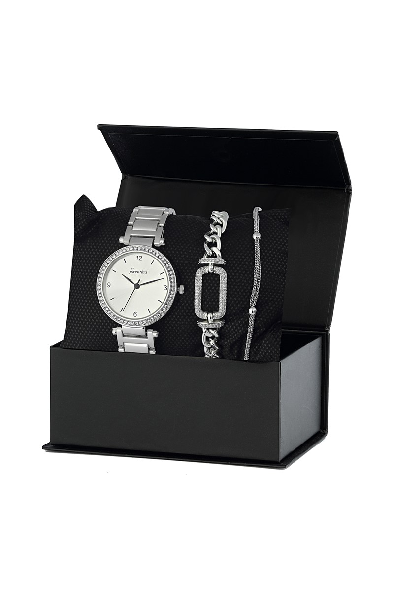 Forentina Metal Bayan Kol Saati 2 Adet Bileklik Kombin Hediye Set PS2341