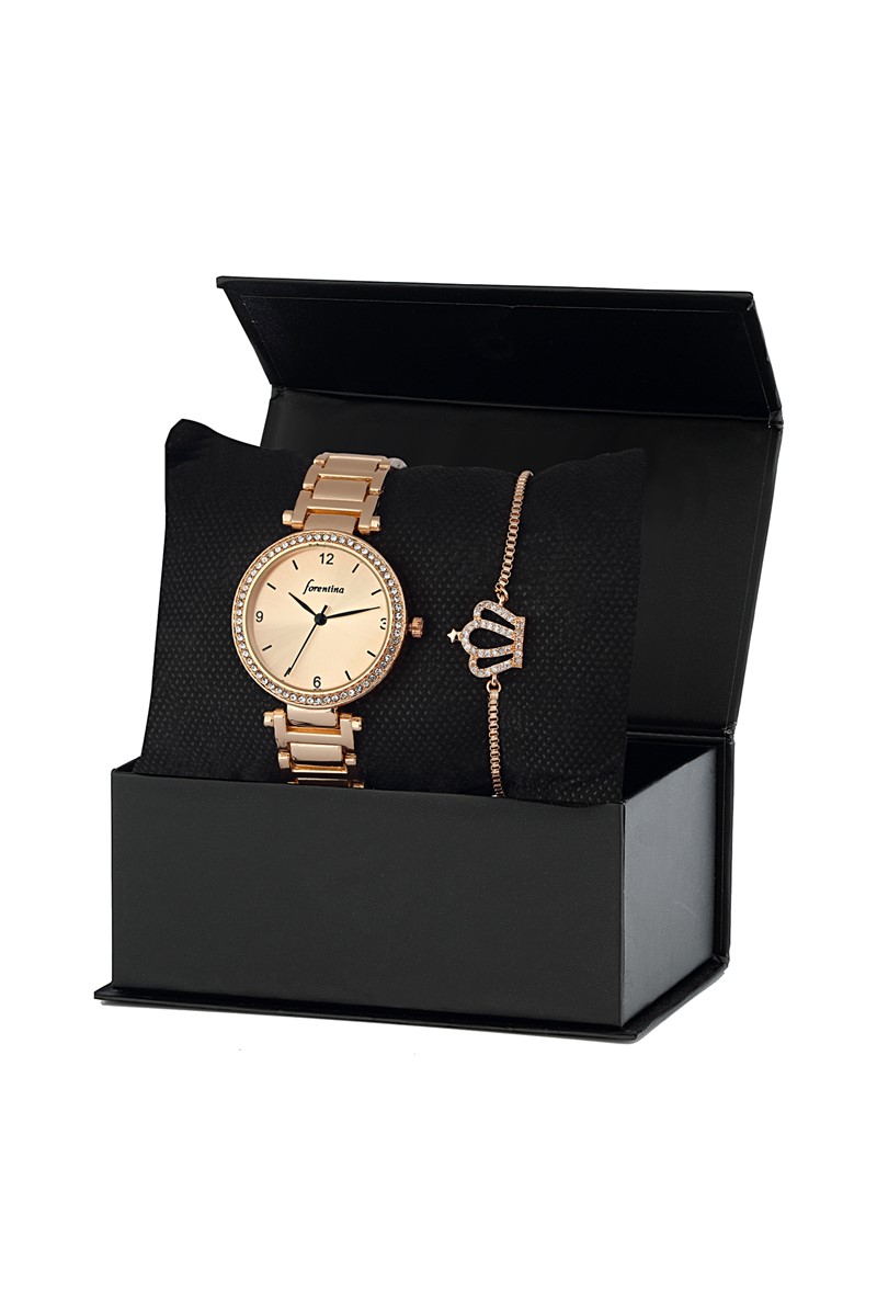 Forentina Rose Metal Bayan Kol Saati Bileklik Kombin Set PS2342