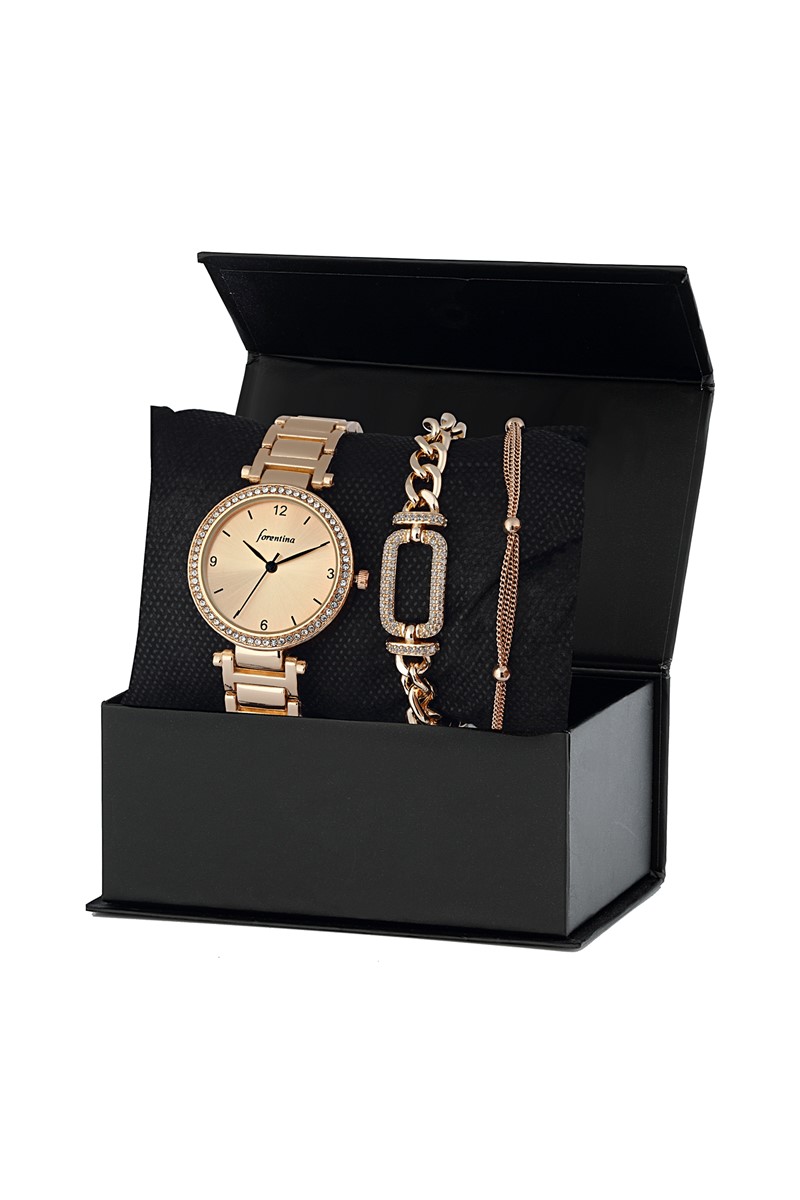 Forentina Rose Metal Bayan Kol Saati 2 Adet Bileklik Kombin Set PS2343