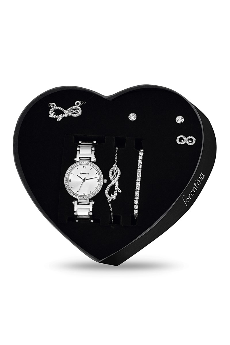 Forentina Sevgilim Yazılı Kolye Küpe Bileklik Saat Hediye Set PS2362