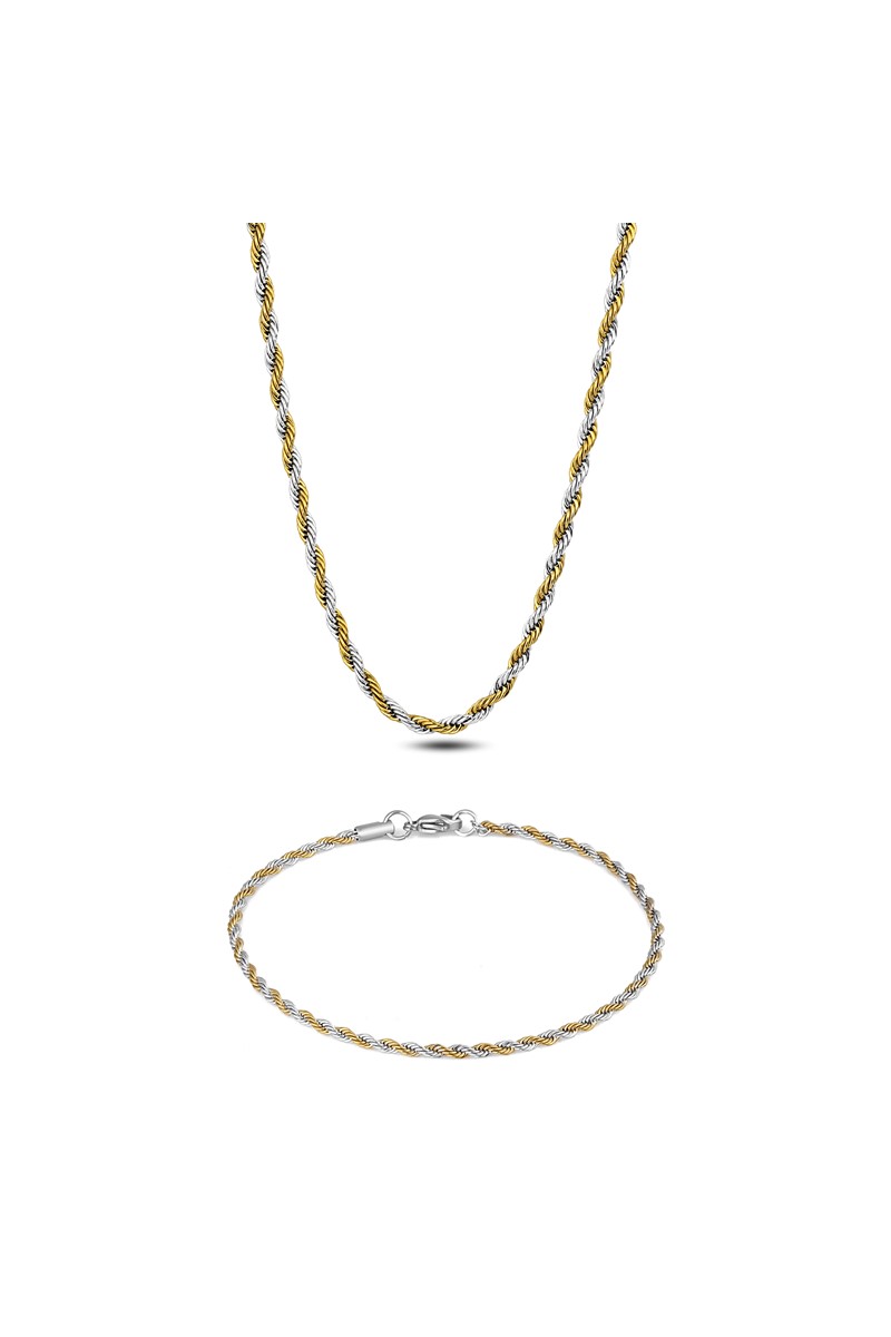 Forentina Erkek Çelik Çift Renk Zincir Bileklik Kombin Set PS2370