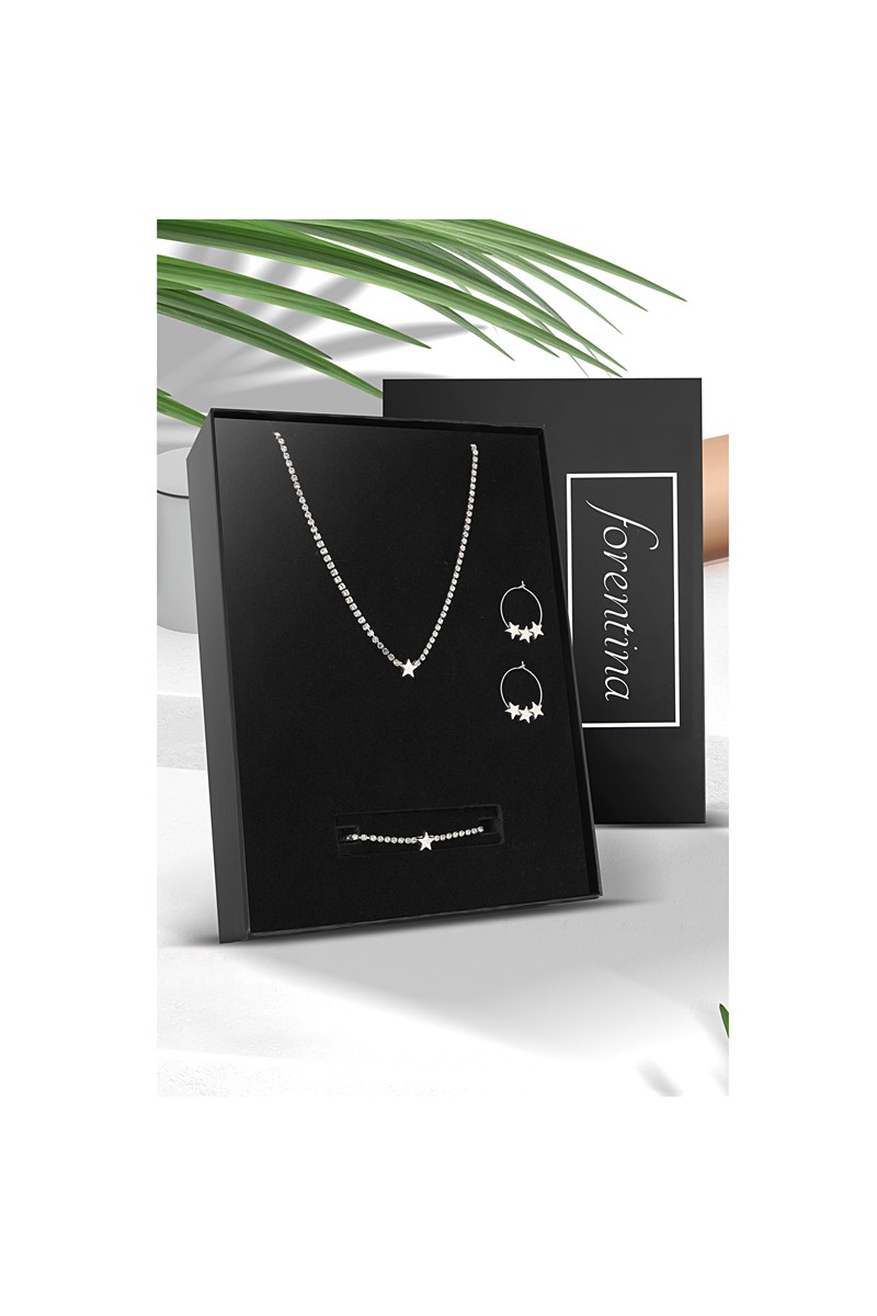 Forentina Yıldızlı Kolye Küpe Bileklik Takı Seti PS2385