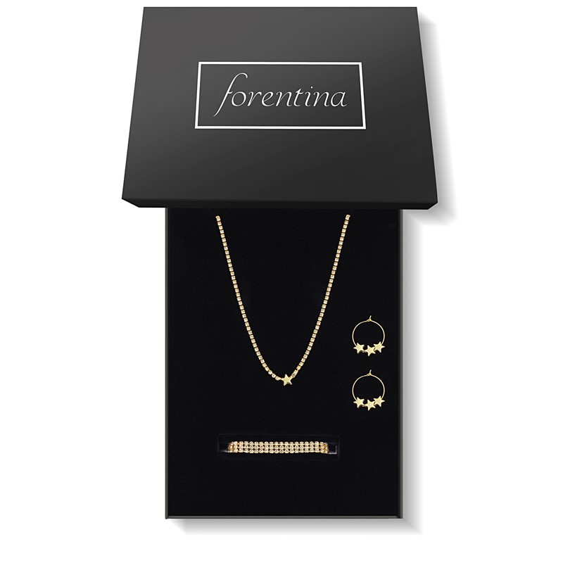 Forentina Altın Kap. Yıldızlı Kolye Küpe Bileklik Takı Seti PS2386
