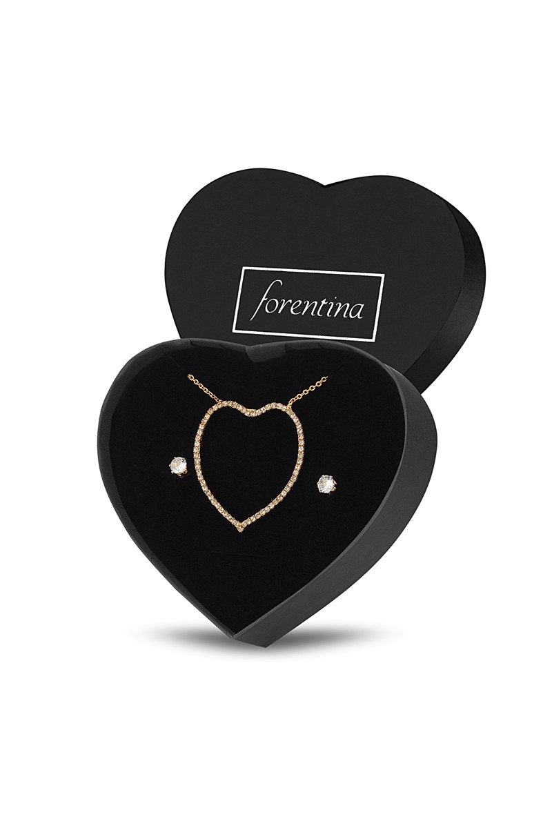 Forentina Kalp Kolye Küpe Takı Seti PS2395