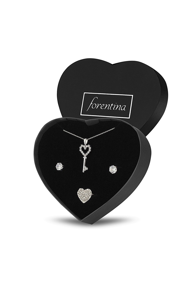Forentina Anahtar Kolye Küpe Yüzük Takı Seti PS2399