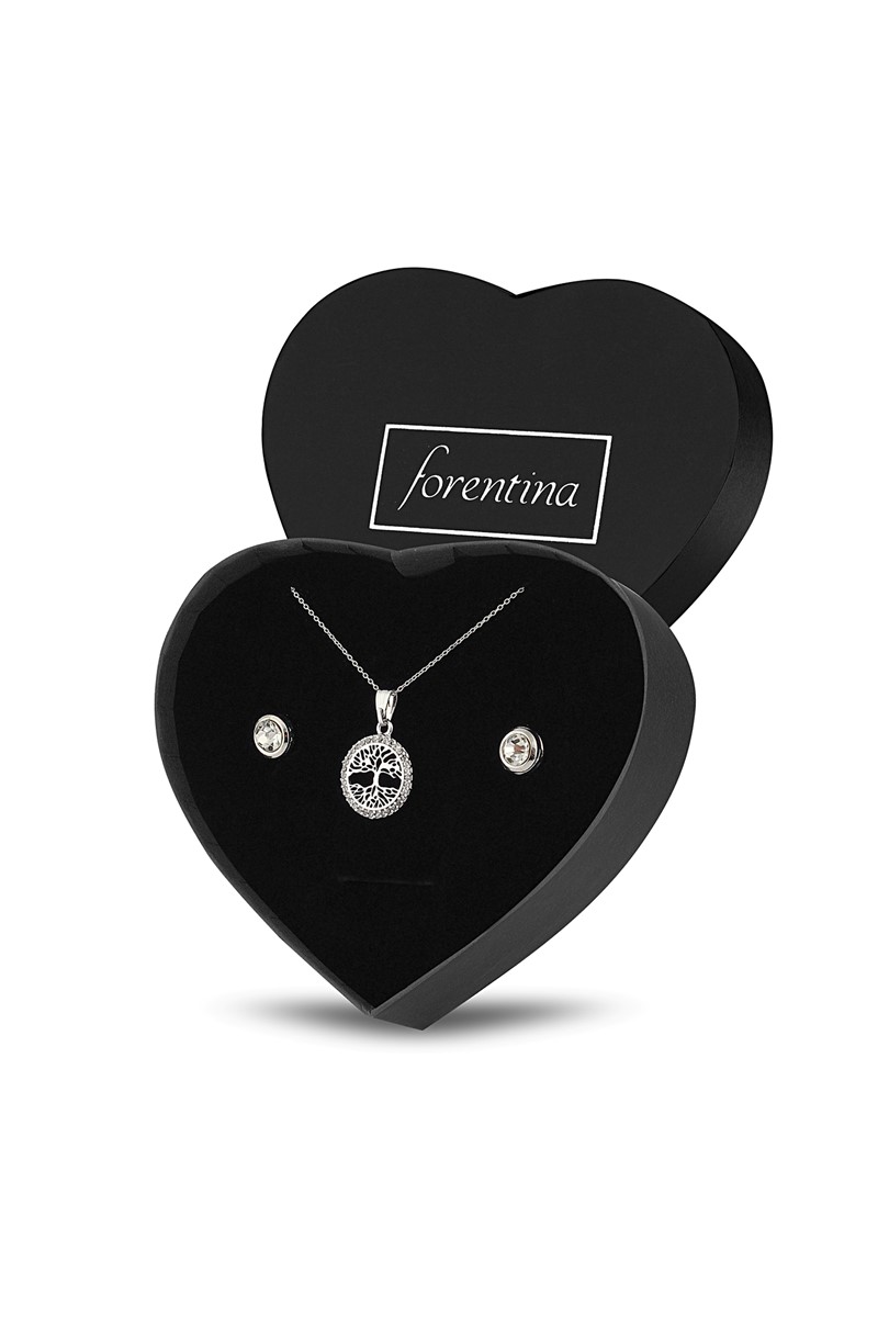 Forentina Hayat Ağacı Kolye Tektaş Küpe Takı Seti PS2404