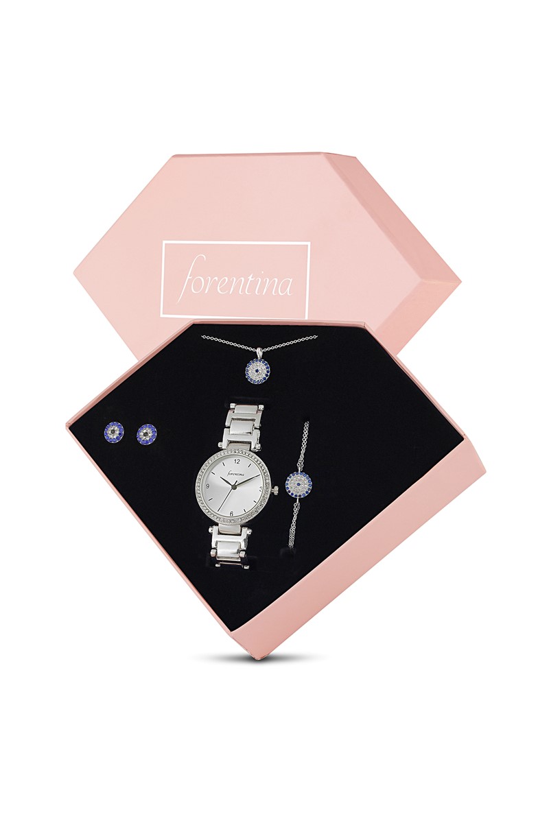 Forentina Nazar Boncuklu Kolye Küpe Bileklik Saat Hediye Set PS2421