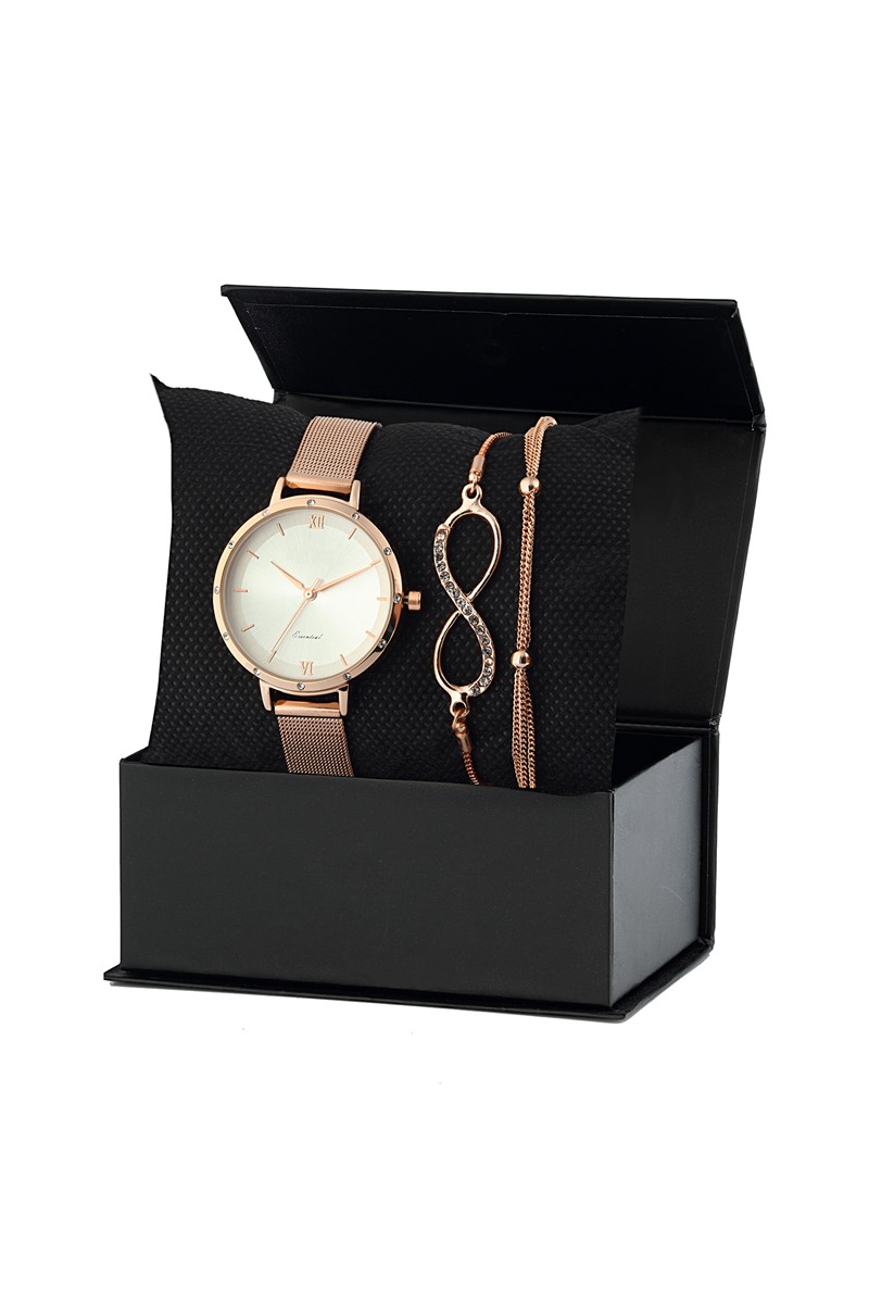 Forentina Rose Hasır Kol Saati Sonsuzluk Bileklikli Kombin Set PS2424