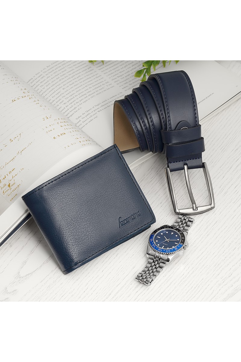 Forentina Lacivert Kemer Cüzdan Saat Hediye Set PS2439