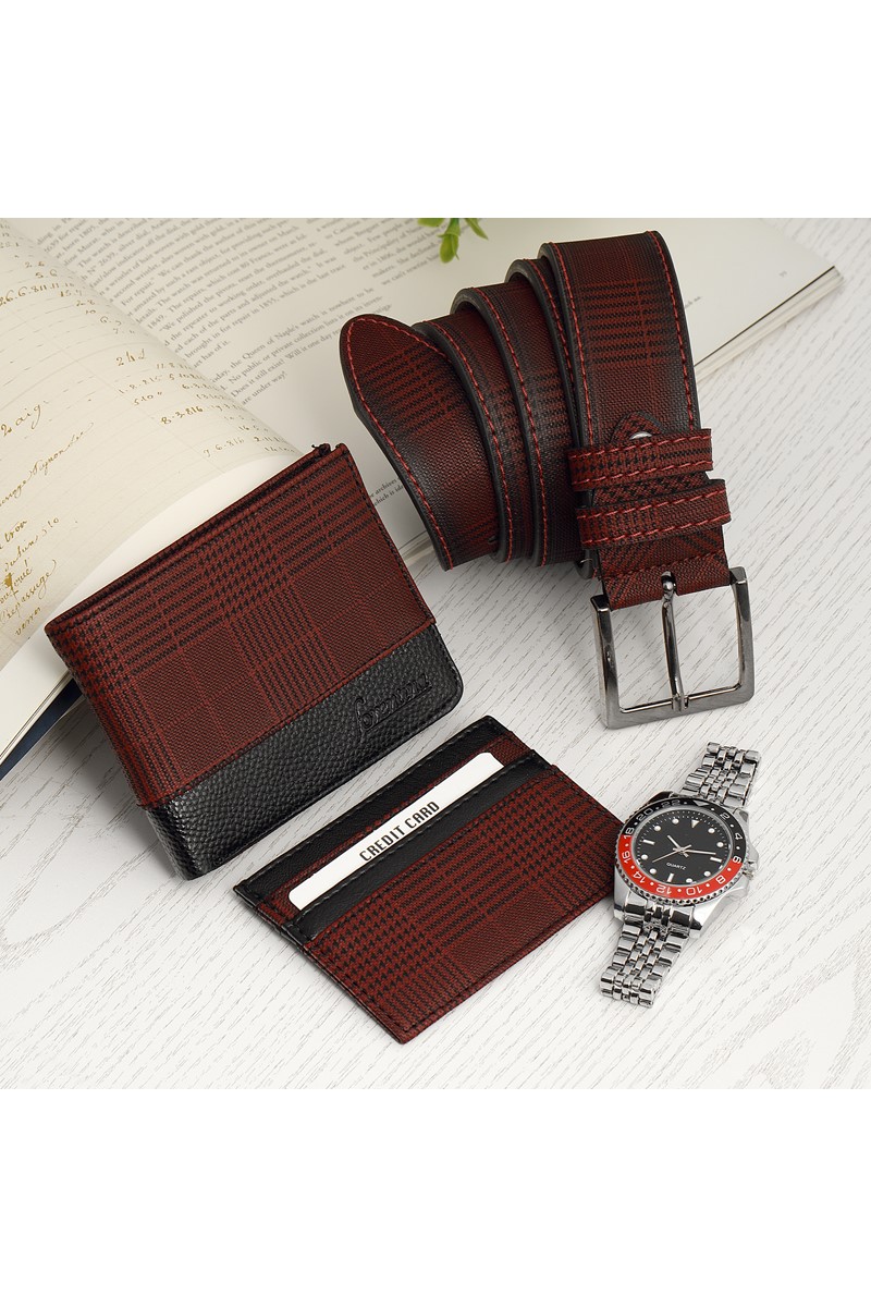 Forentina Bordo Kemer Cüzdan Kartvizit Saat Hediye Set PS2440
