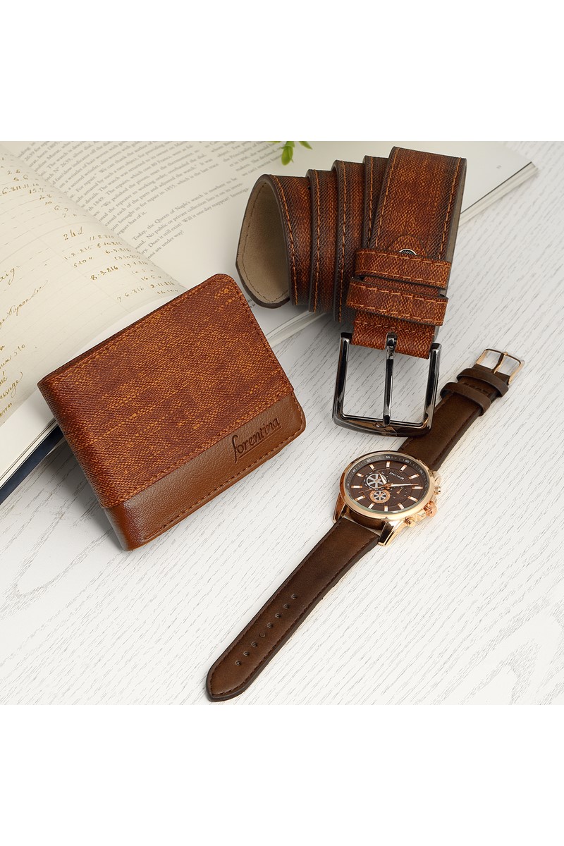 Forentina Kahverengi Kemer Cüzdan Saat Hediye Seti PS2441