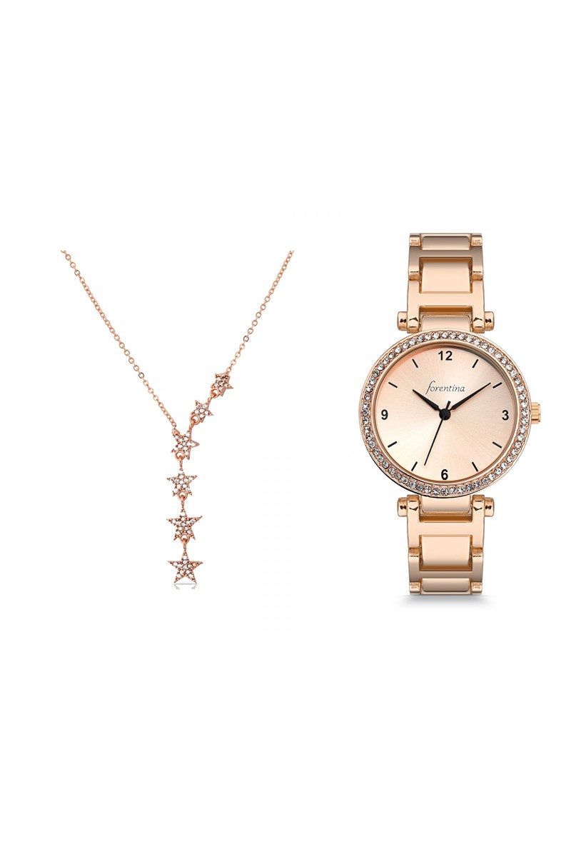 Forentina Bayan Rose Metal Kol Saati - Yıldız Kolye Kombin Set PS2455