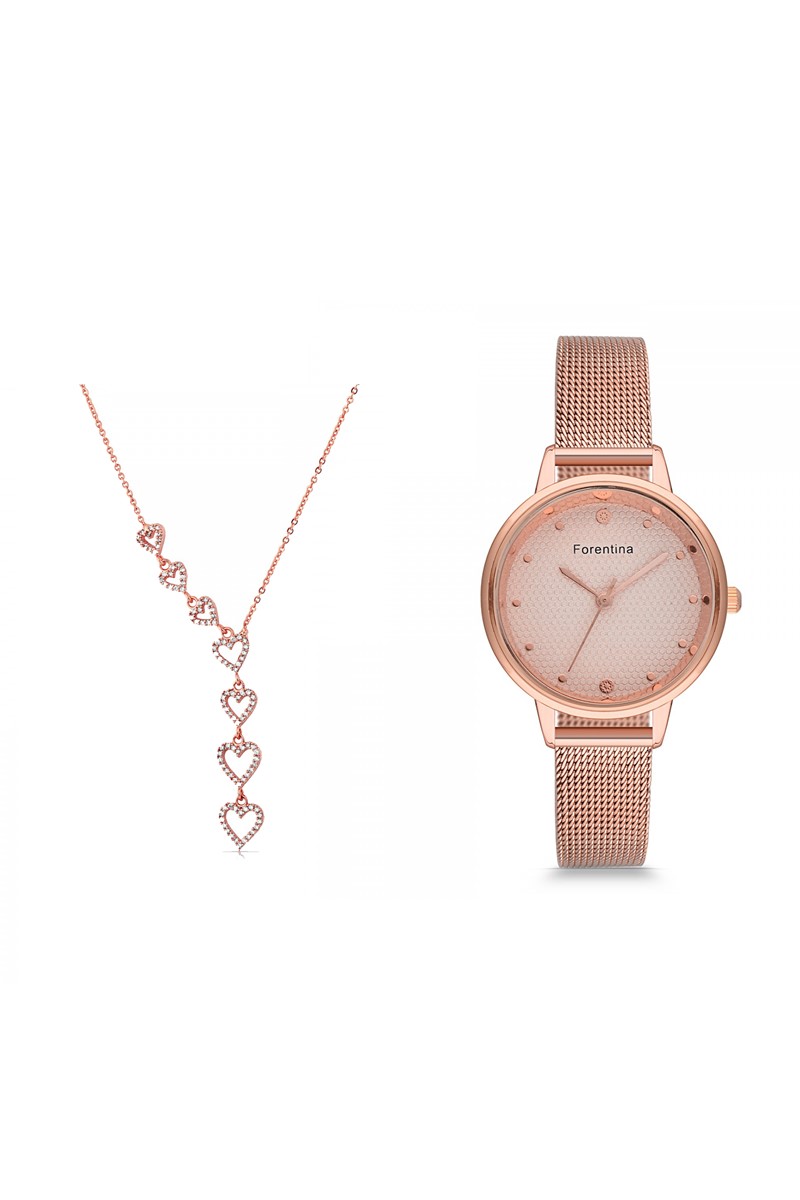 Forentina Bayan Hasır Kol Saati - Kalpli Kolye Kombin Set PS2460