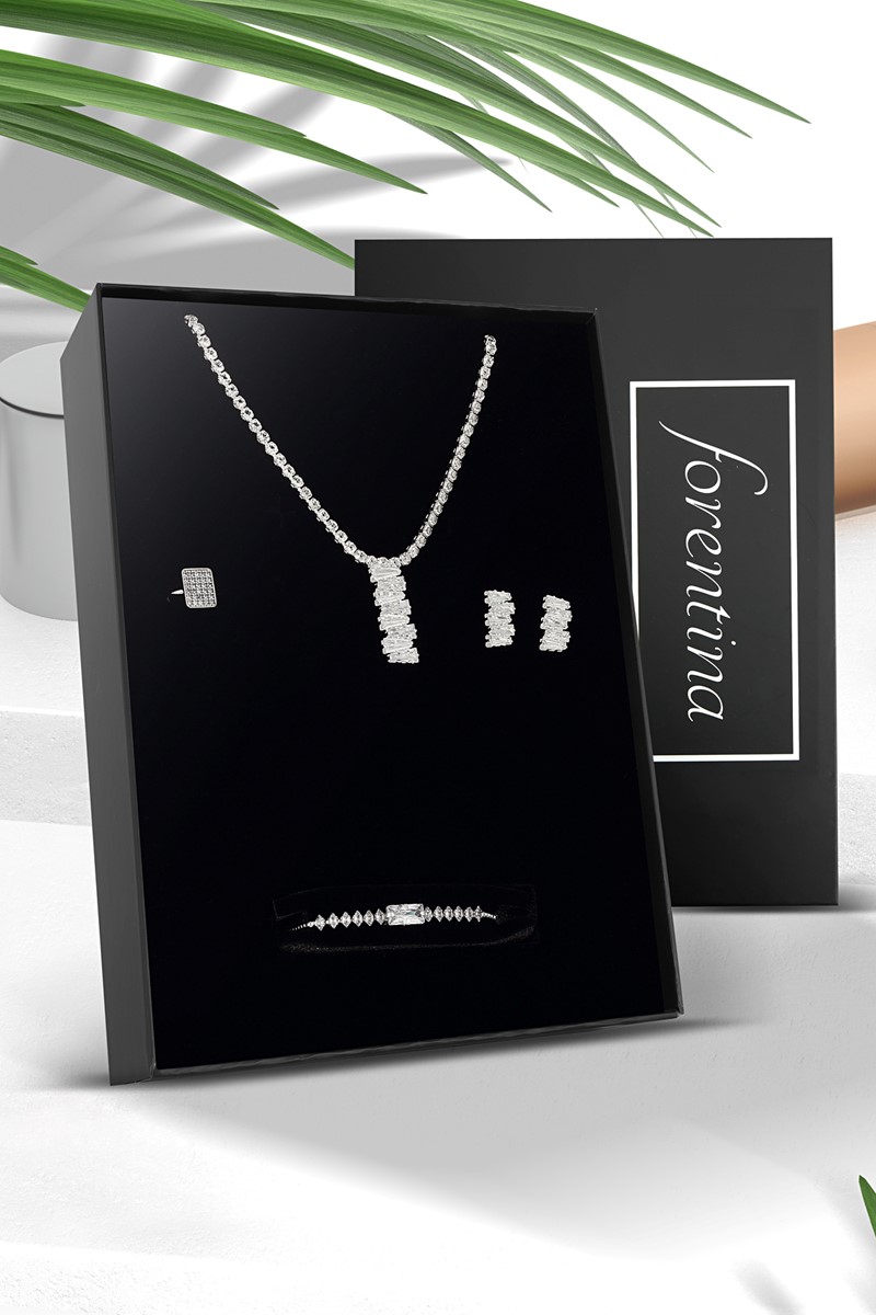 Forentina Gümüş Kaplama Zirkon Taşlı Düğün Seti PS2500