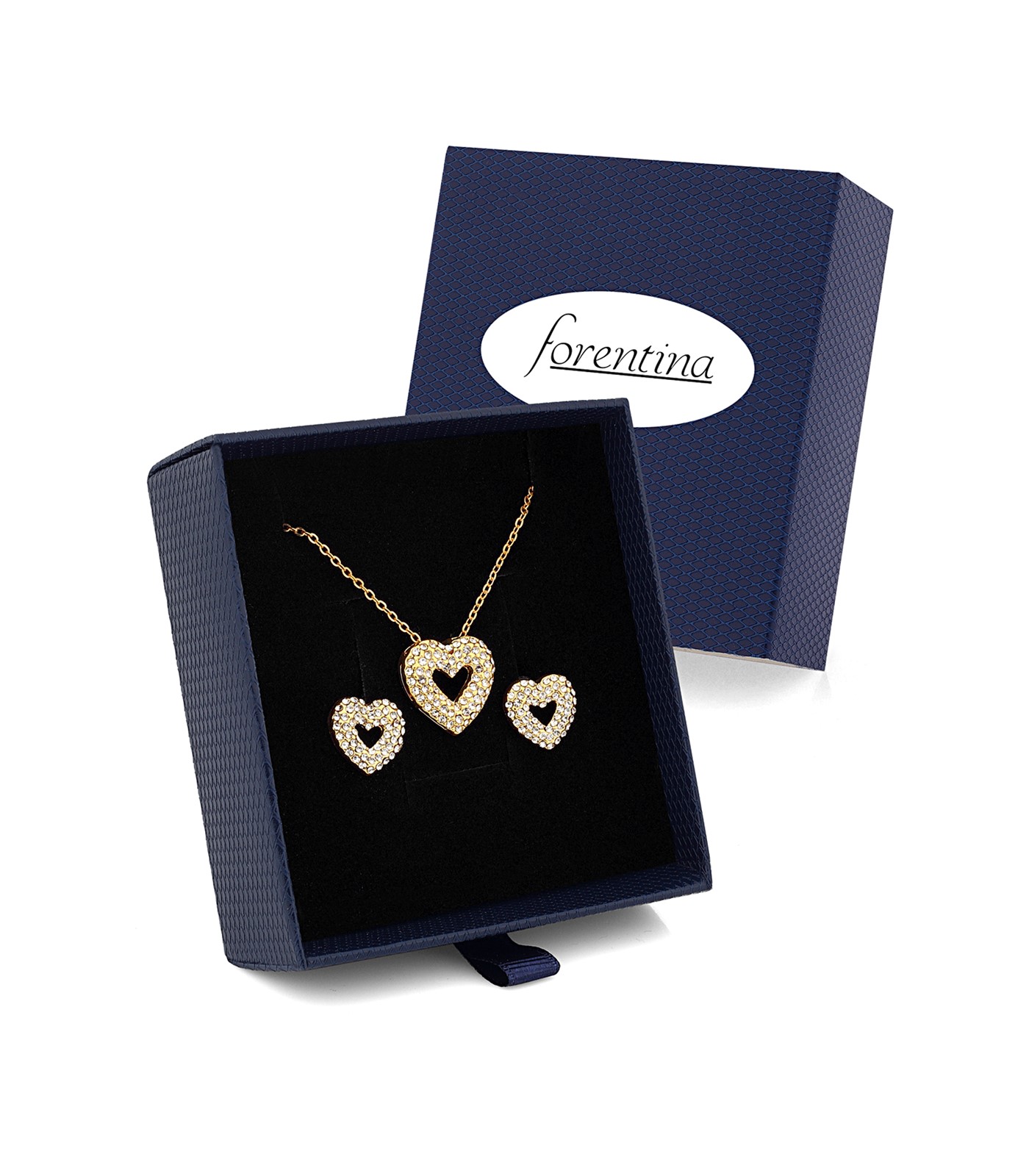 Forentina Altın Kaplama Kalpli Kolye Küpe Takı Seti PS2503