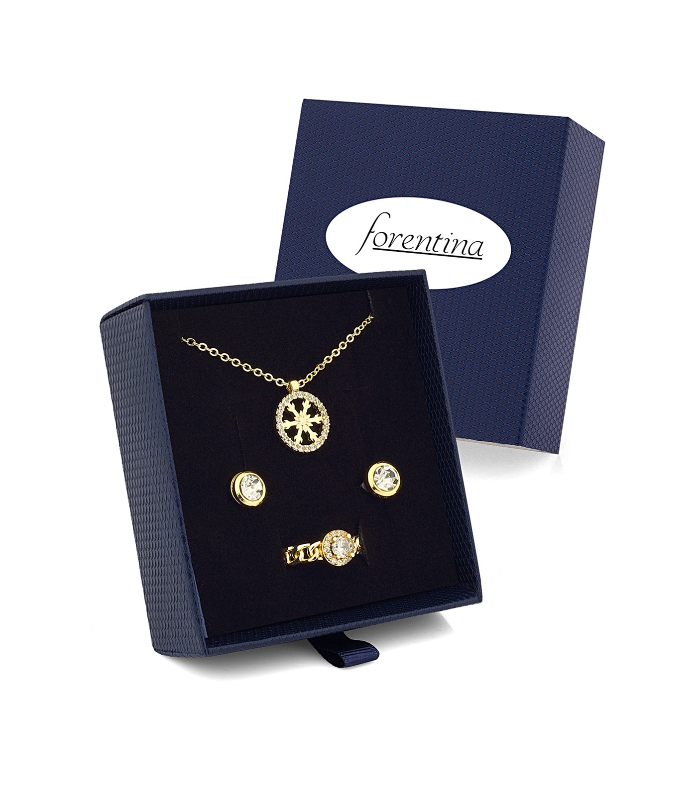 Forentina Zirkon Taşlı Kar Tanesi Kolye Küpe Yüzük Takı Seti PS2508