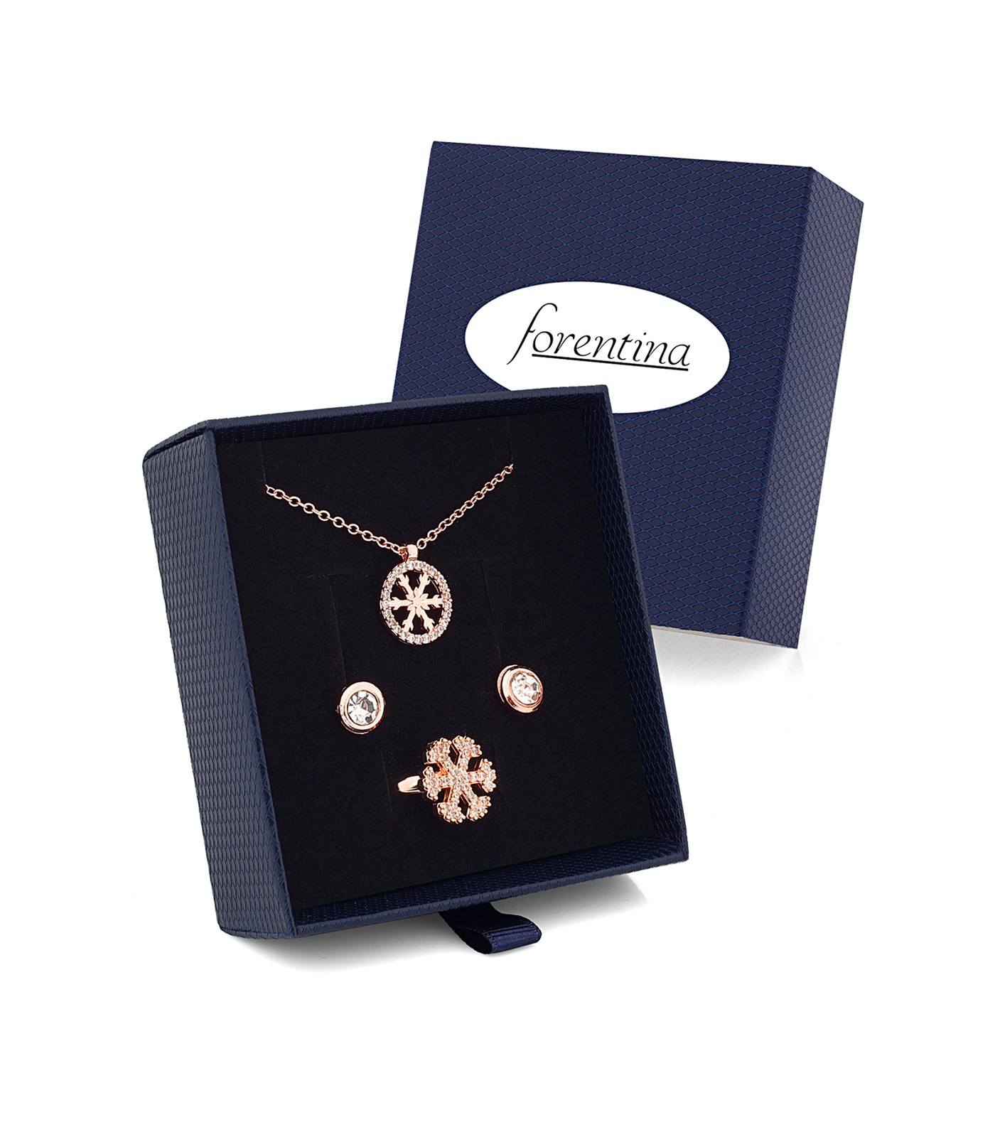 Forentina Rose Kar Tanesi Kolye Küpe Yüzük Takı Seti PS2509