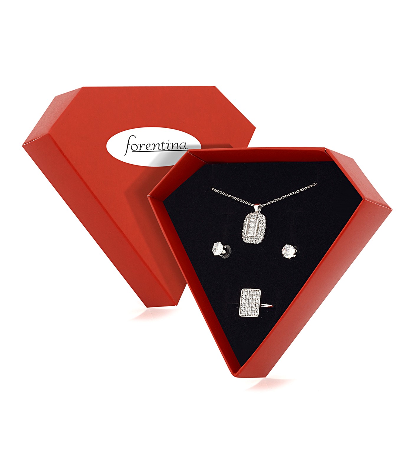 Forentina Zirkon Taşlı Kolye Küpe Yüzük Takı Seti PS2512