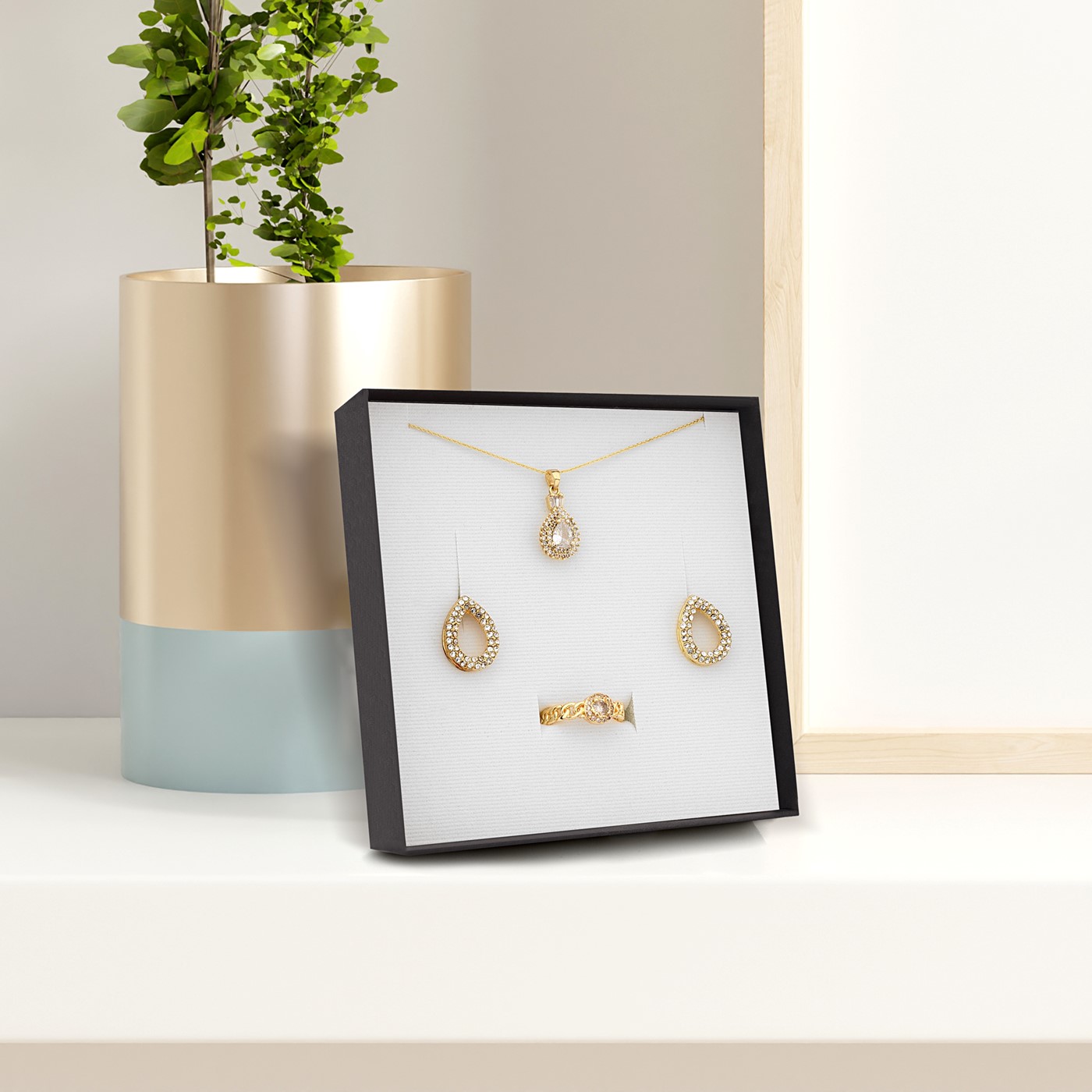 Forentina Zirkon Taşlı Kolye Küpe Yüzük Takı Seti PS2517