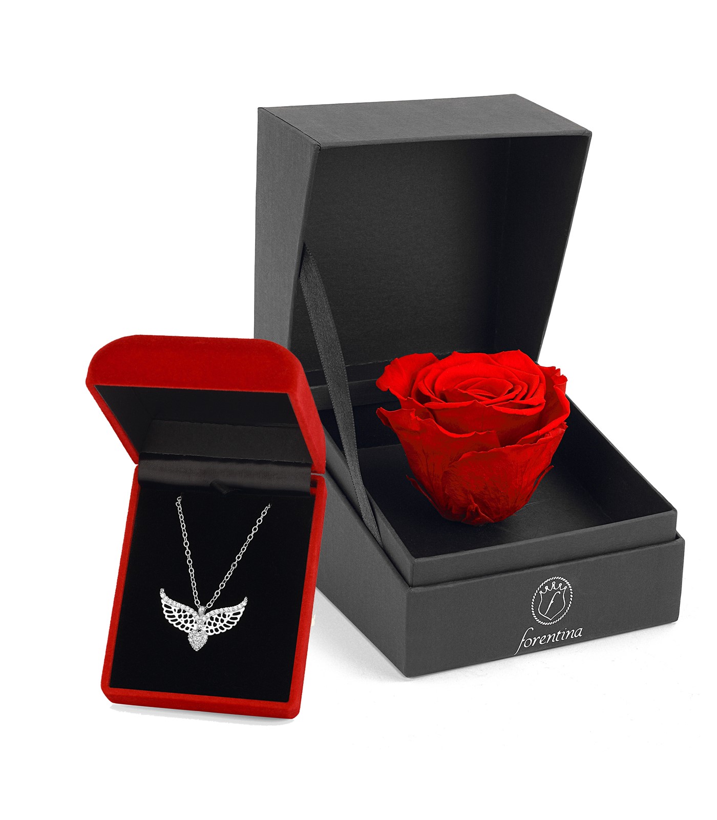 Forentina  Melek Kanadı Kolye -  Kırmızı Solmayan Gül Hediye Set PS2533