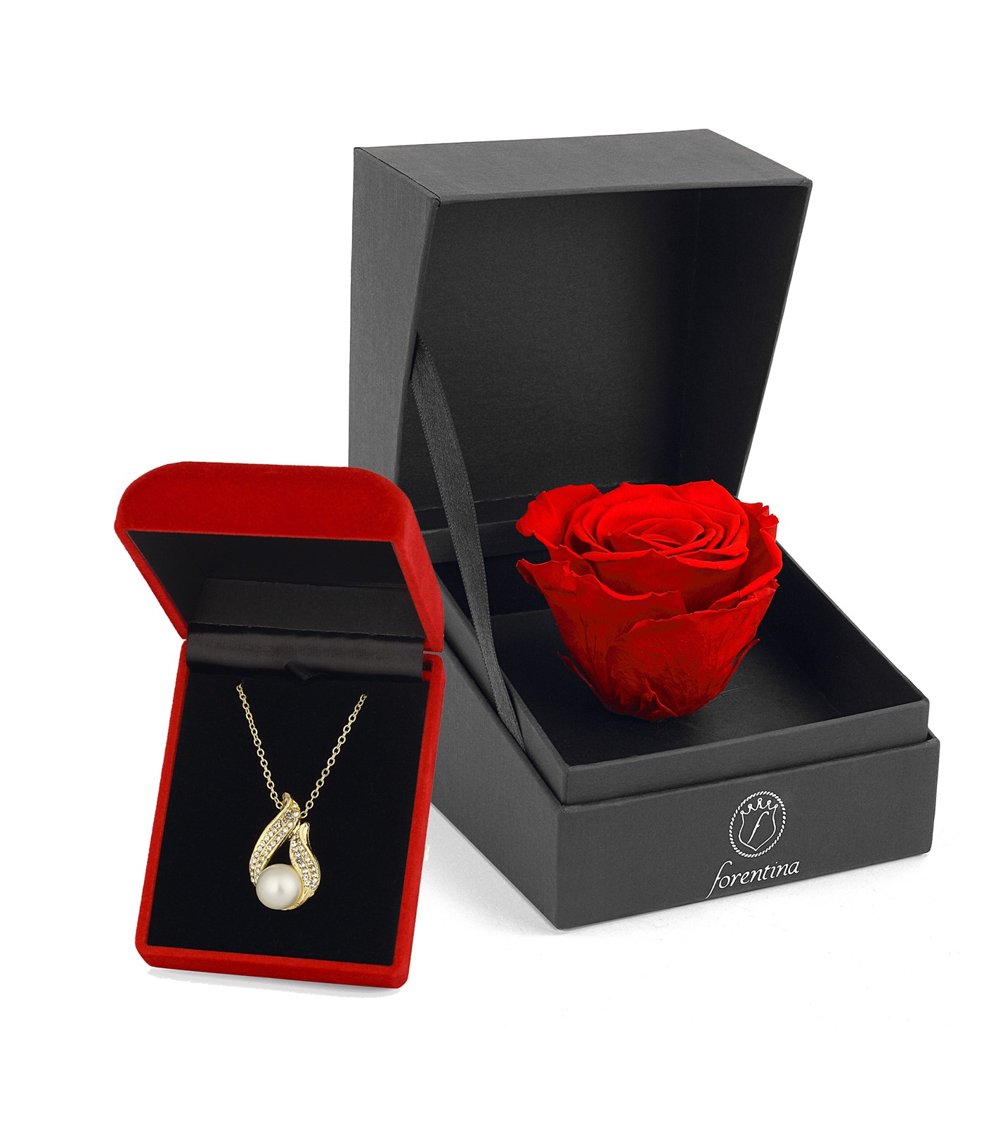 Forentina İnci Modeli Kolye - Kırmızı Solmayan Gül Hediye Set PS2536