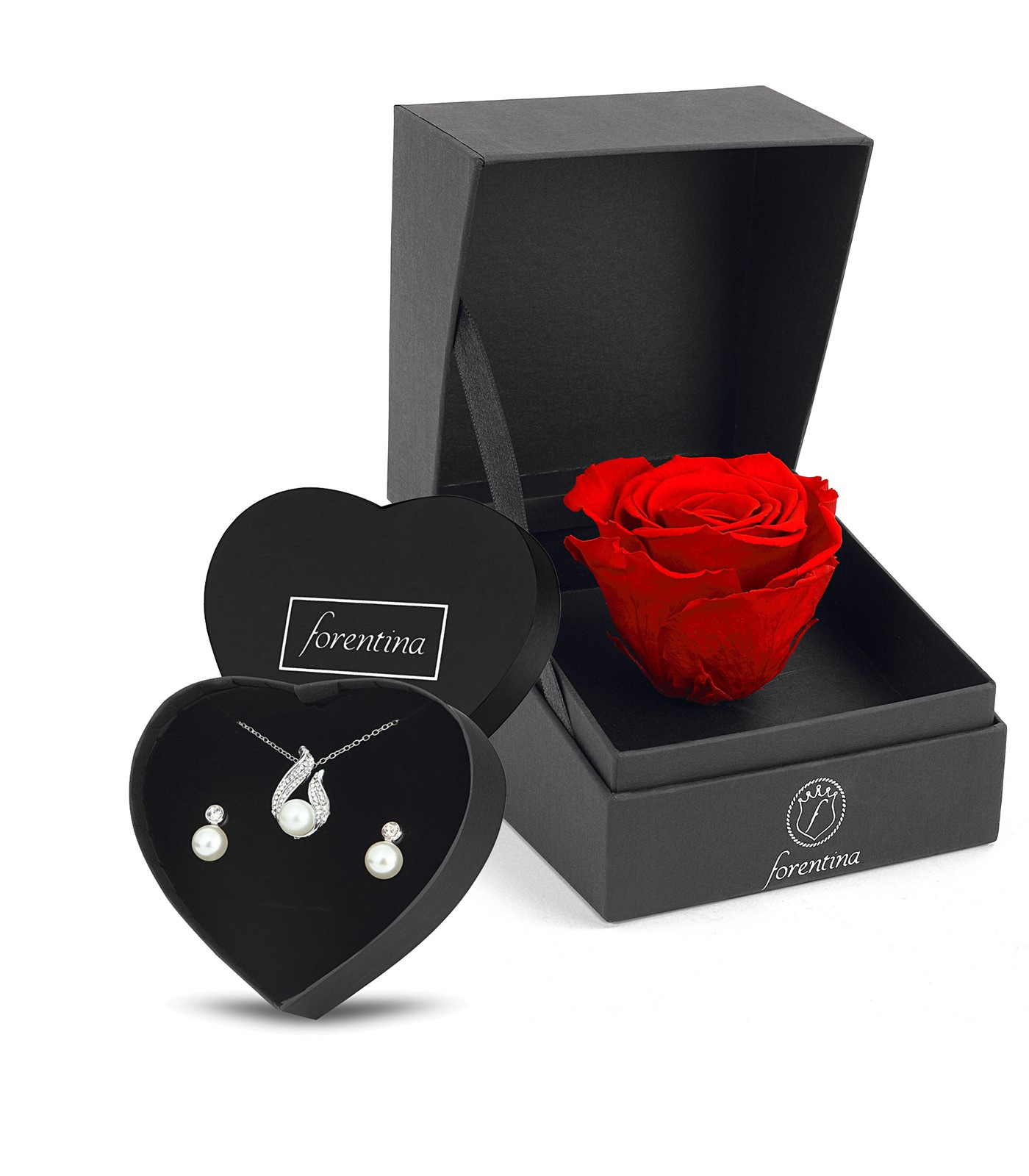 Forentina İnci Modeli Kolye Küpe - Kırmızı Solmayan Gül Hediye Set PS2538