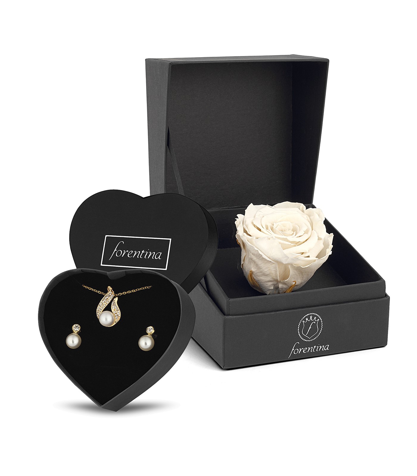 Forentina İnci Modeli Kolye Küpe - Beyaz Solmayan Gül Hediye Set PS2539