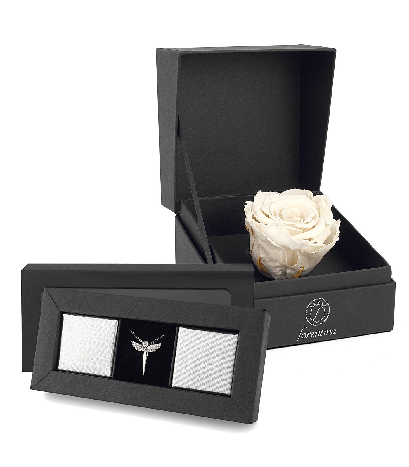 Forentina Melek Kanadı Kolye Çikolata - Beyaz Solmayan Gül Hediye Set  PS2544