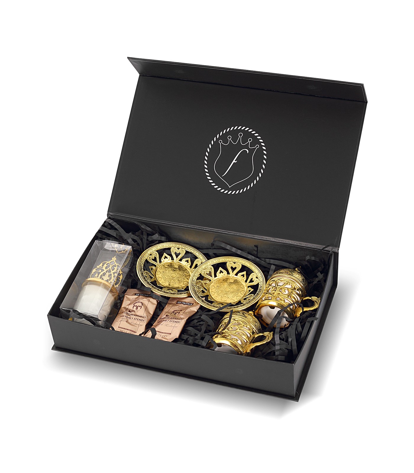 Forentina Sarı Antep İşlemeli Fincan Takımı - Türk Kahvesi - Mum Hediye Set PS2548