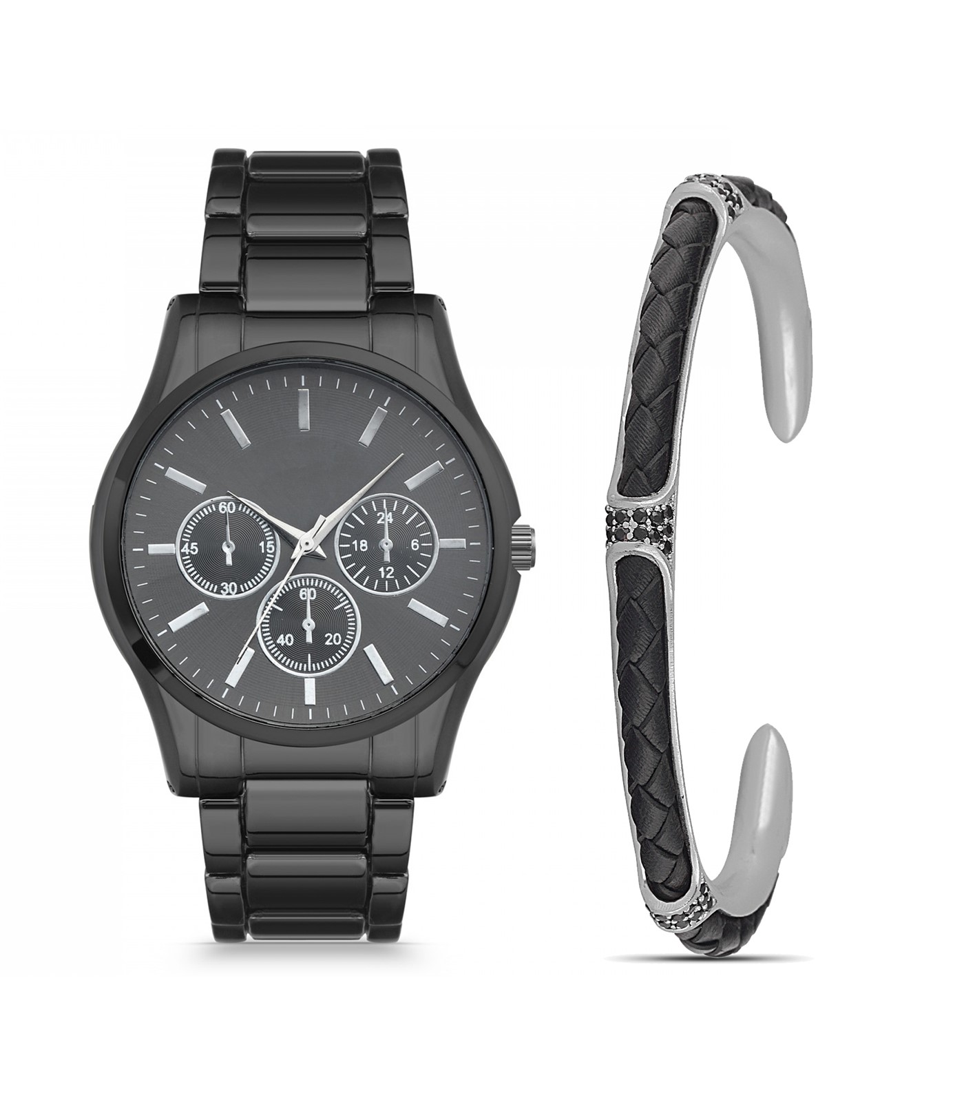 Forentina Erkek Siyah Metal Kol Saati - Deri Tasarım Bileklik Kombin PS2552