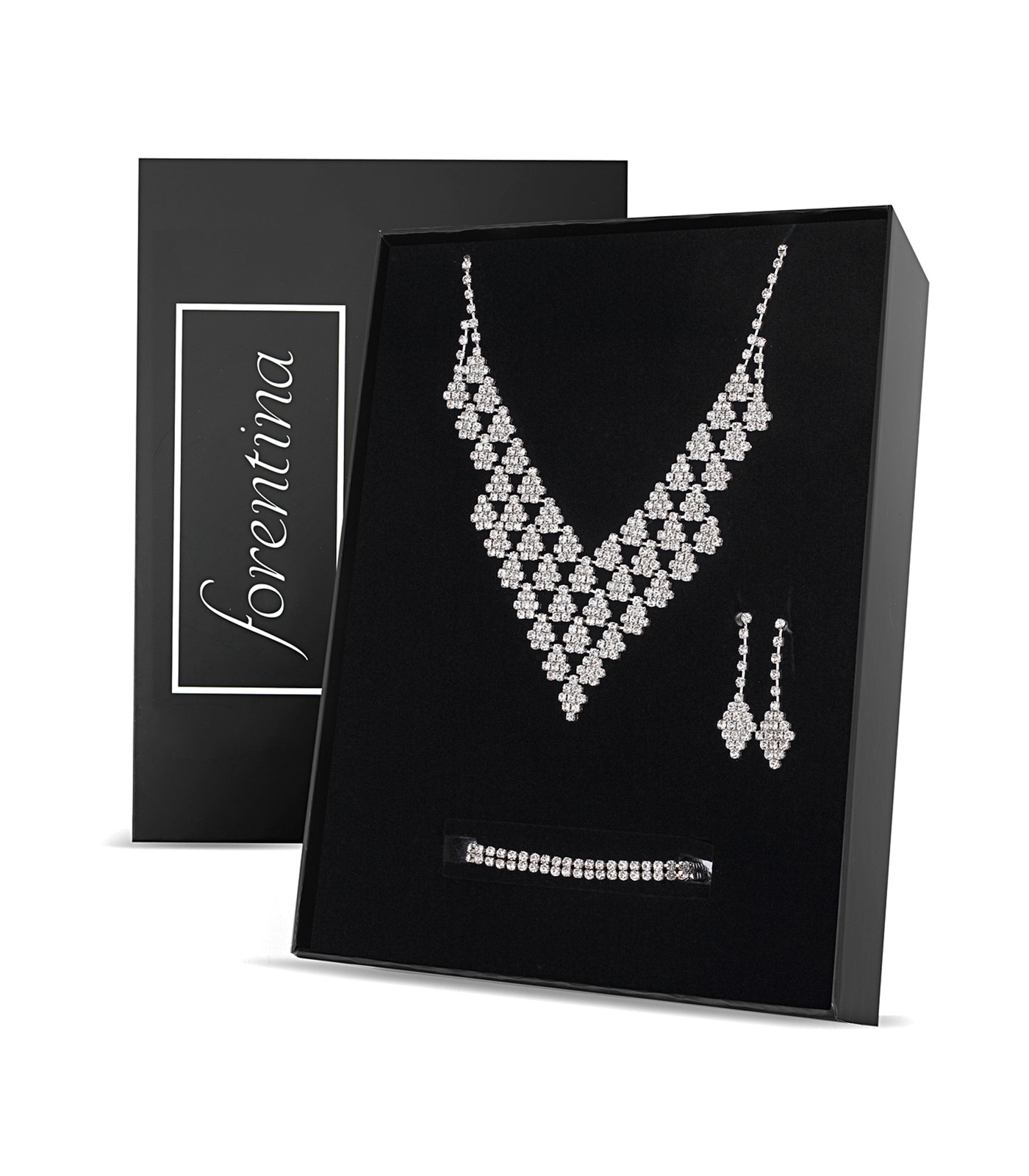 Forentina Full Taşlı Gümüş Kaplama Düğün Takı Seti PS2567