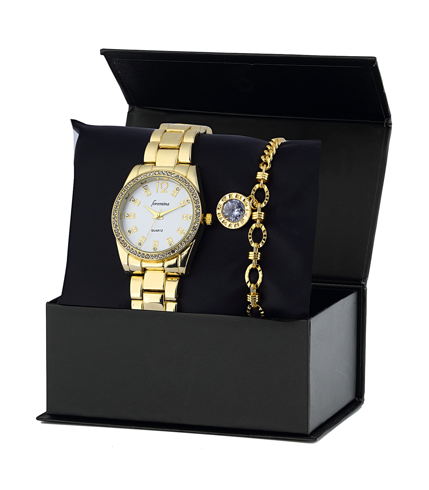 Forentina Sarı Metal Kol Saati Bileklik Kombin Seti PS2569