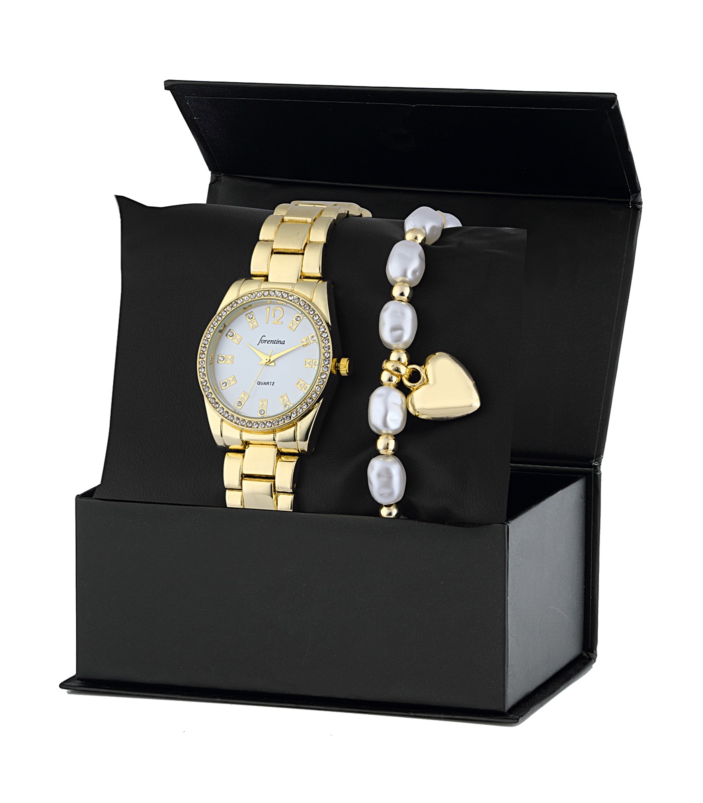 Forentina Sarı Metal Kol Saat Kalpli Bileklik Kombin PS2570