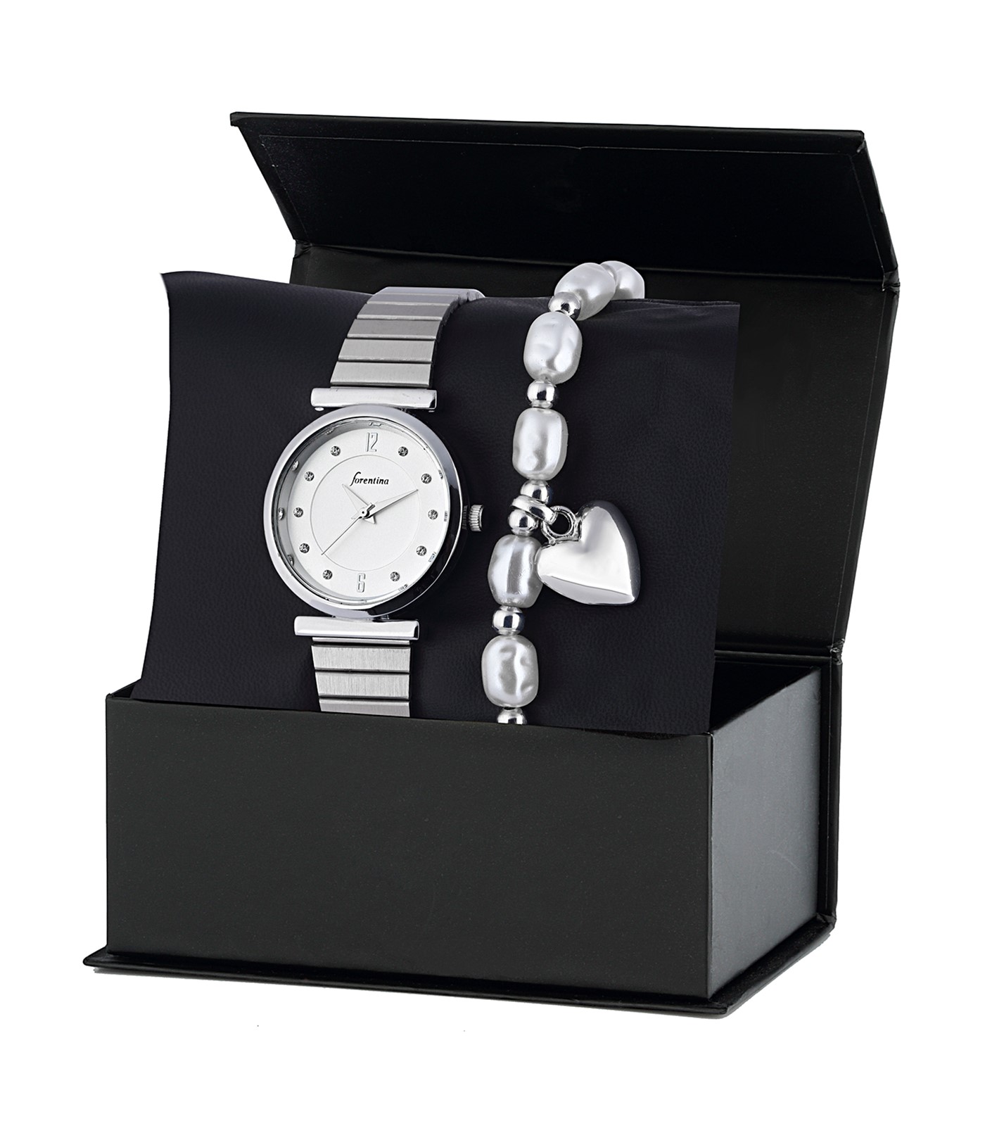 Forentina Gri Metal Kol Saati Kalpli Bileklik Kombin Set PS2573