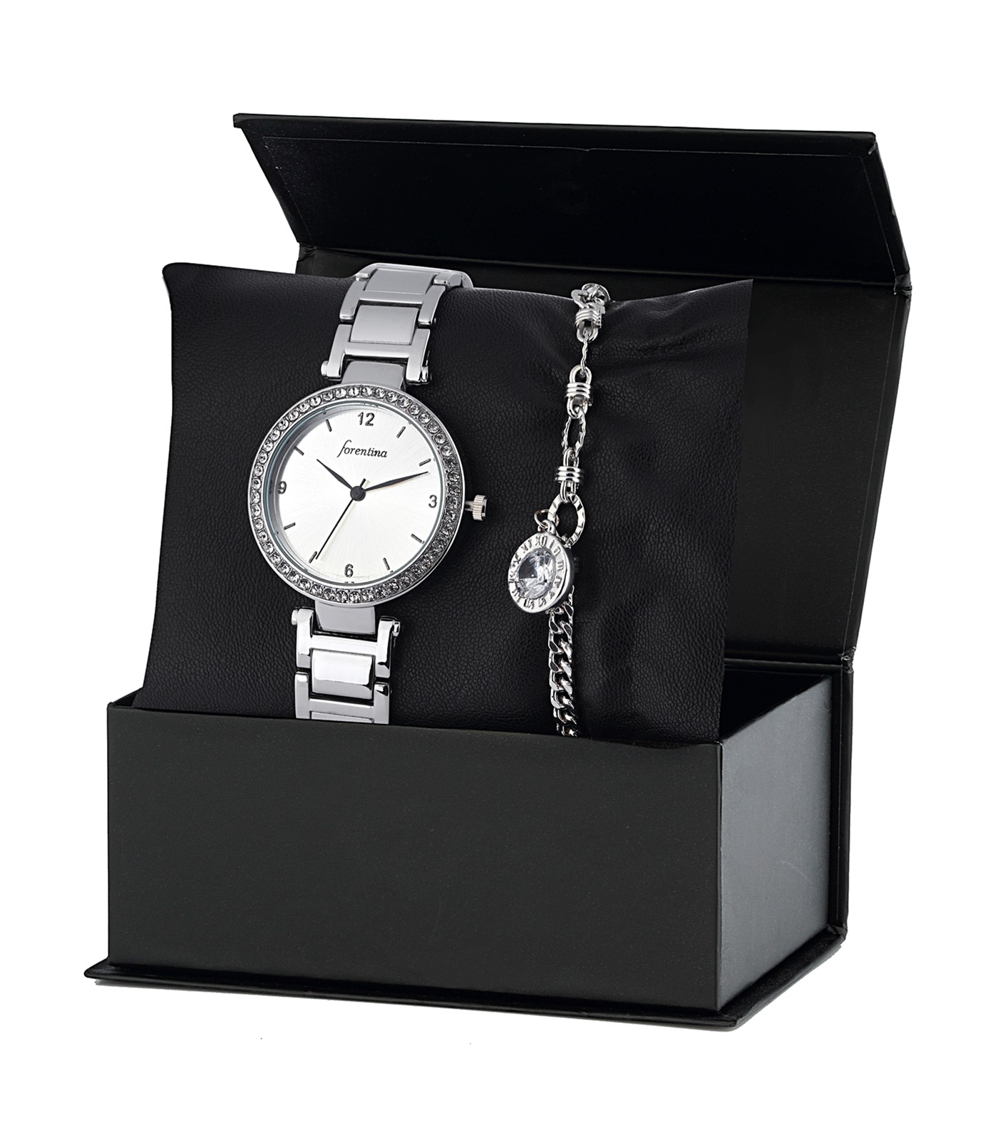 Forentina Gri Metal Kol Saati Zirkon Taşlı Bileklik PS2574