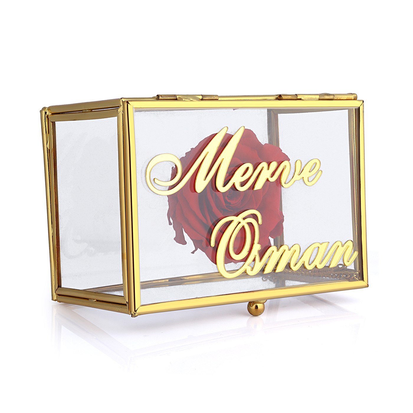 Forentina Tektaş Kolye Cam Kutu Solmayan Gül - Kişiye Özel Yazı PS2595