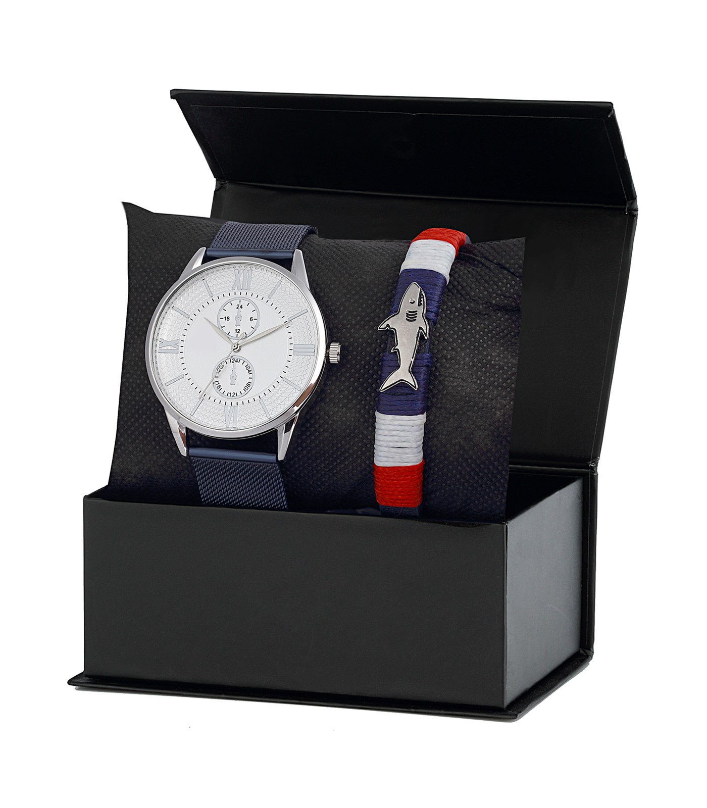 Forentina Lacivert Hasır Kol Saati Bileklik Kombin Set PS2608