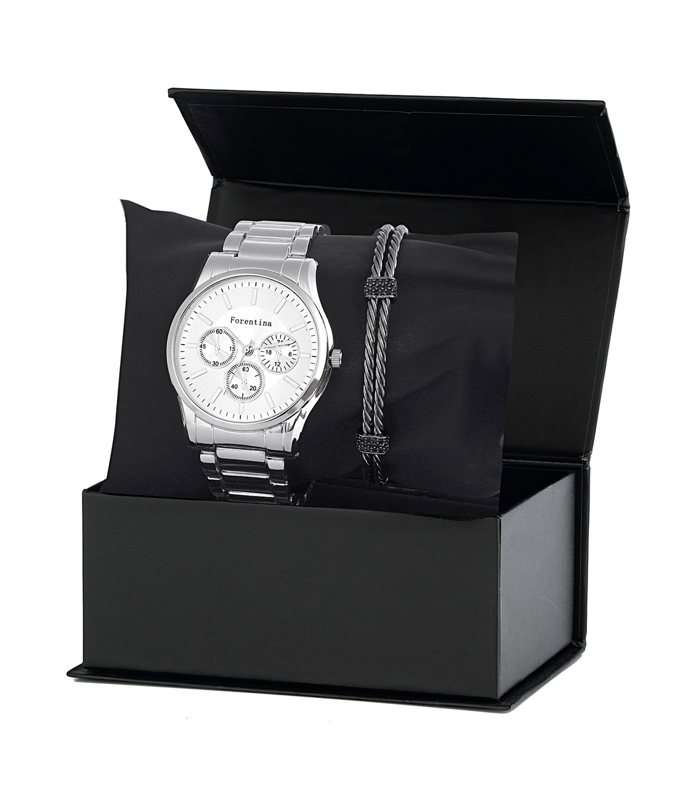 Forentina Gri Metal Kol Saati Bileklik Kombin Set PS2610