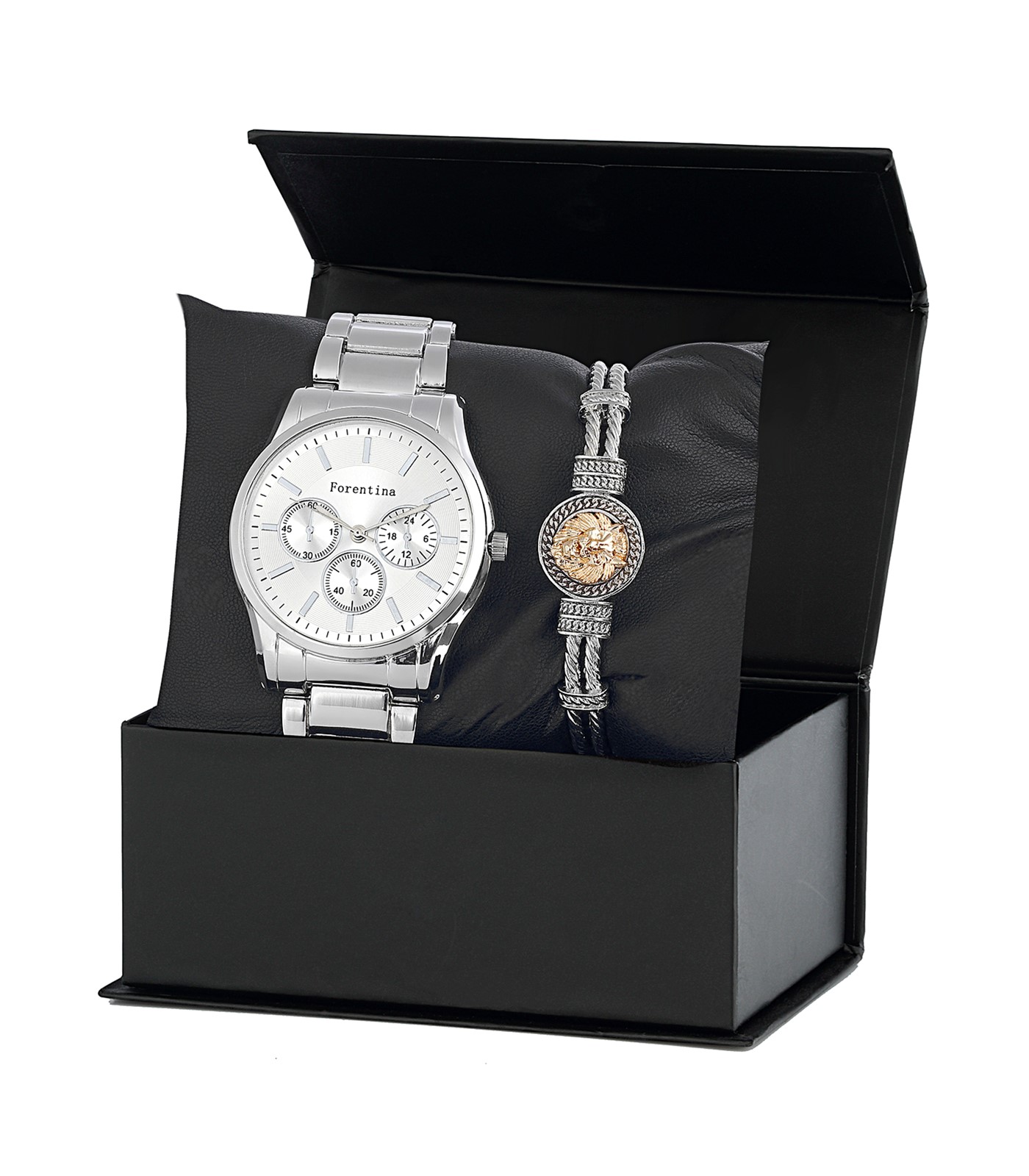 Forentina Gri Erkek Metal Kol Saati Bileklik Kombin PS2614