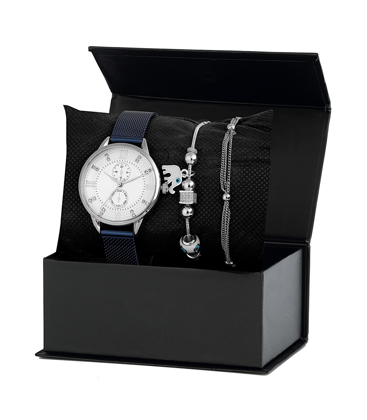 Forentina Lacivert Hasır Kol Saati Bileklik Kombin Set PS2617