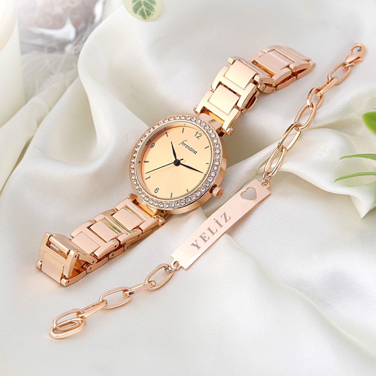 Forentina Rose Metal Bayan Kol Saati Kişiye Özel Bileklik PS2618