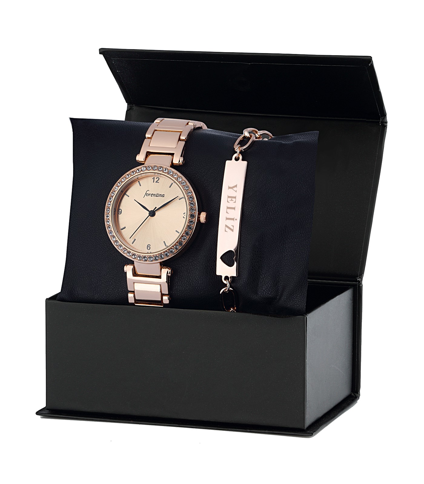 Forentina Rose Metal Bayan Kol Saati Kişiye Özel Bileklik PS2618