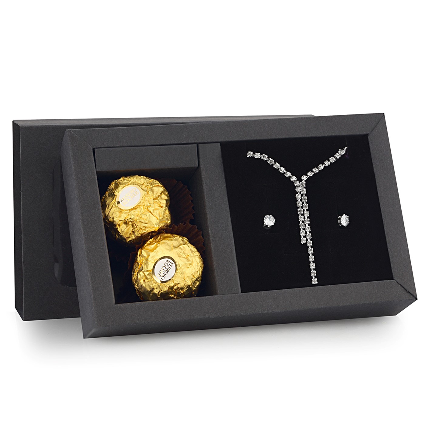 Forentina Beyaz Su Yolu Kolye Küpe Çikolata Hediye Set PS2623