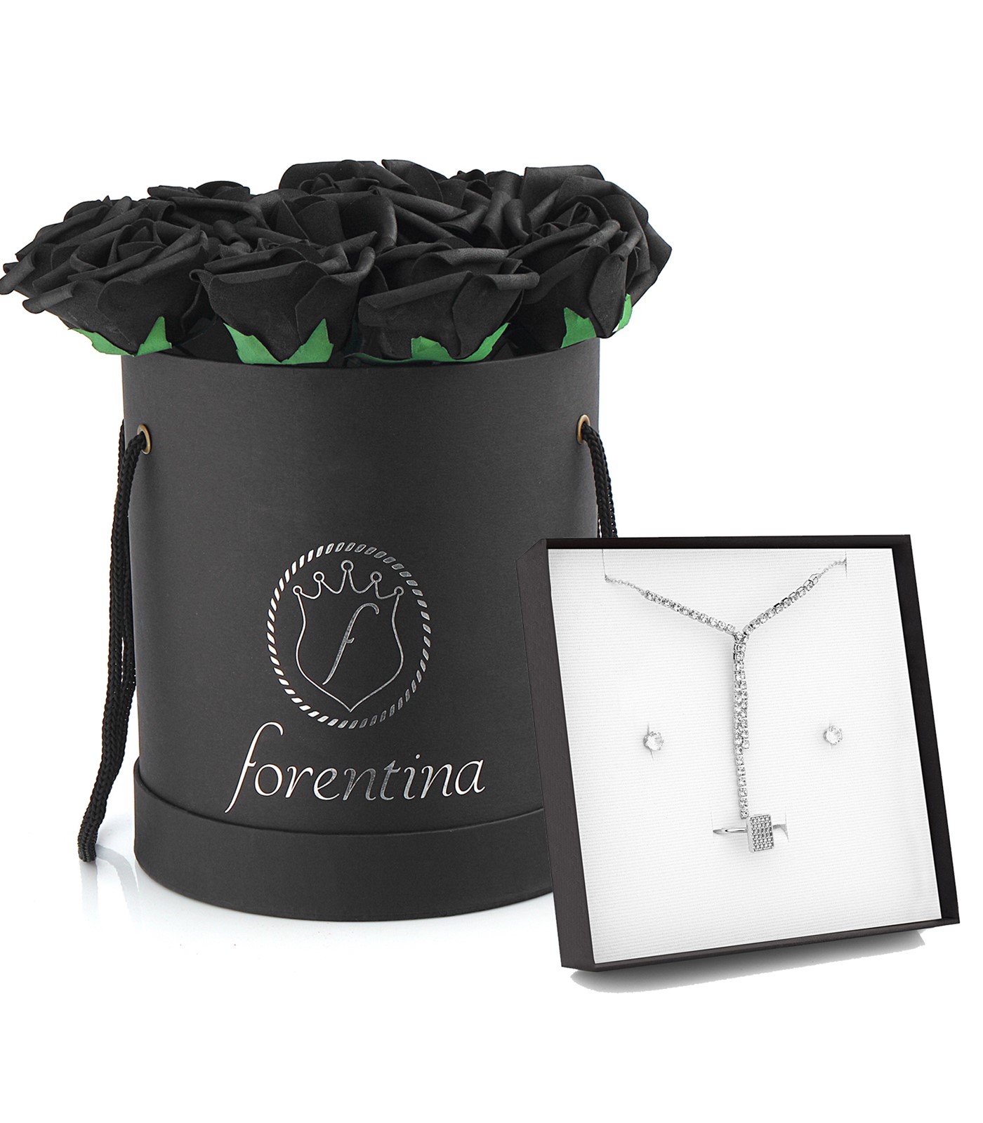 Forentina Su Yolu Takı Seti Siyah Güllü Kutu Hediye Set PS2630