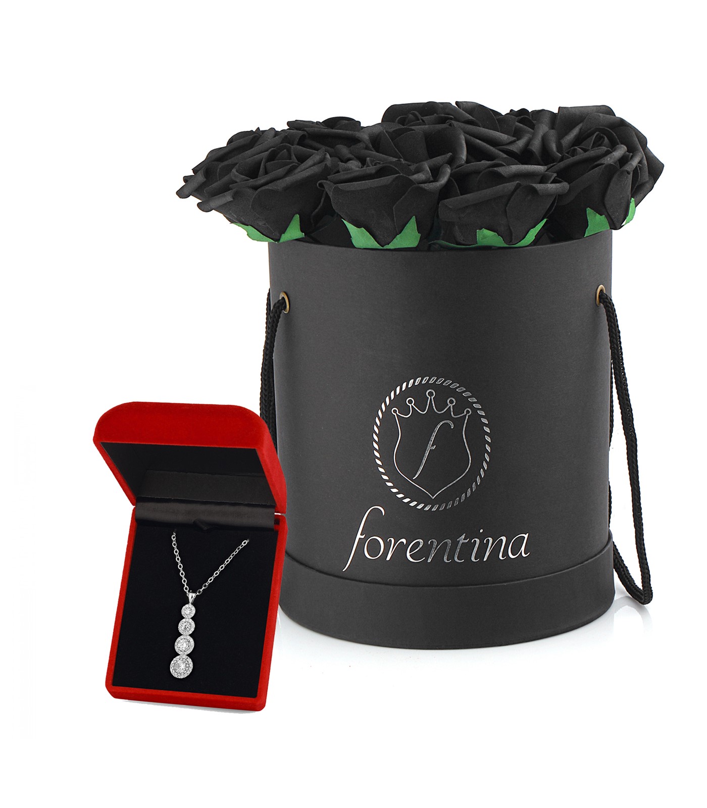 Forentina Tria Kolye Siyah Güllü Kutu Hediye Set PS2631