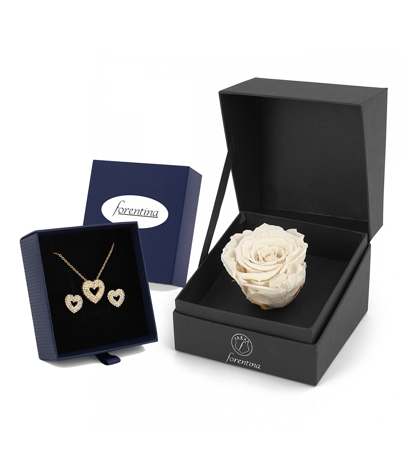 Forentina Kalpli Kolye Takı Seti Beyaz Solmayan Gül Hediye Set PS2649