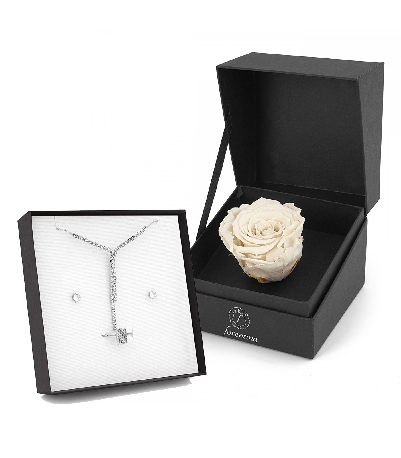 Forentina Gümüş Kaplama Su Yolu Takı Seti Beyaz Solmayan Gül Hediye Set PS2650
