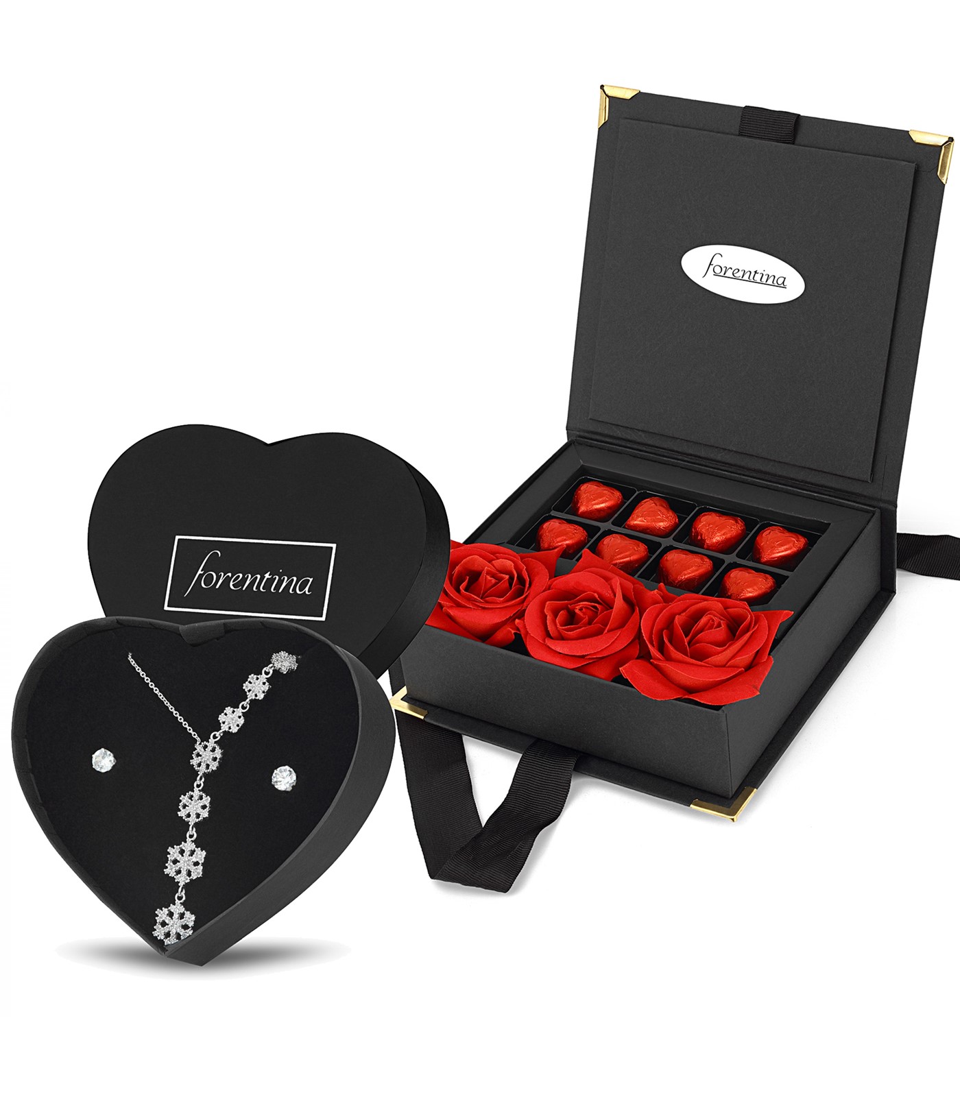 Forentina Kartanesi Takı Seti Çikolata & Kadife Kırmızı Gül Hediye Set PS2663