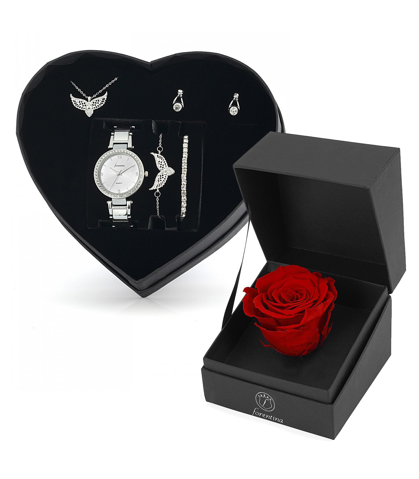 Forentina Melek Kanadı Takı Seti Kırmızı Solmayan Gül Hediye Set PS2665