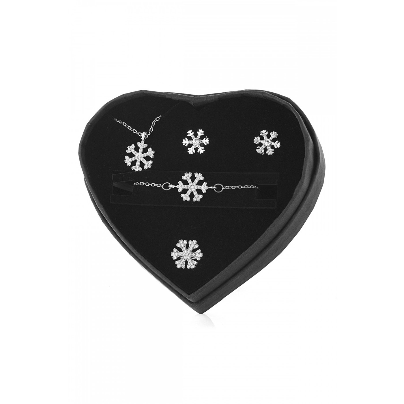 Forentina Beyaz Güllü Kutuda Beyaz Metal Bayan Kol Saati - Kar Tanesi Takı Seti  PS2686